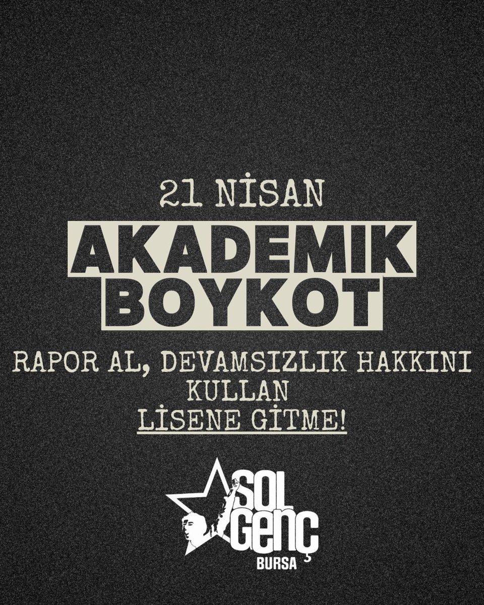 solgencbursa's tweet photo. Akp iktidarının liselerimizi hedef almasına izin vermeyeceğiz!
Öğretmenlerimiz ve geleceğimiz için 21 Nisan'da boykottayız. 🌟 https://t.co/HjummsmVe8
