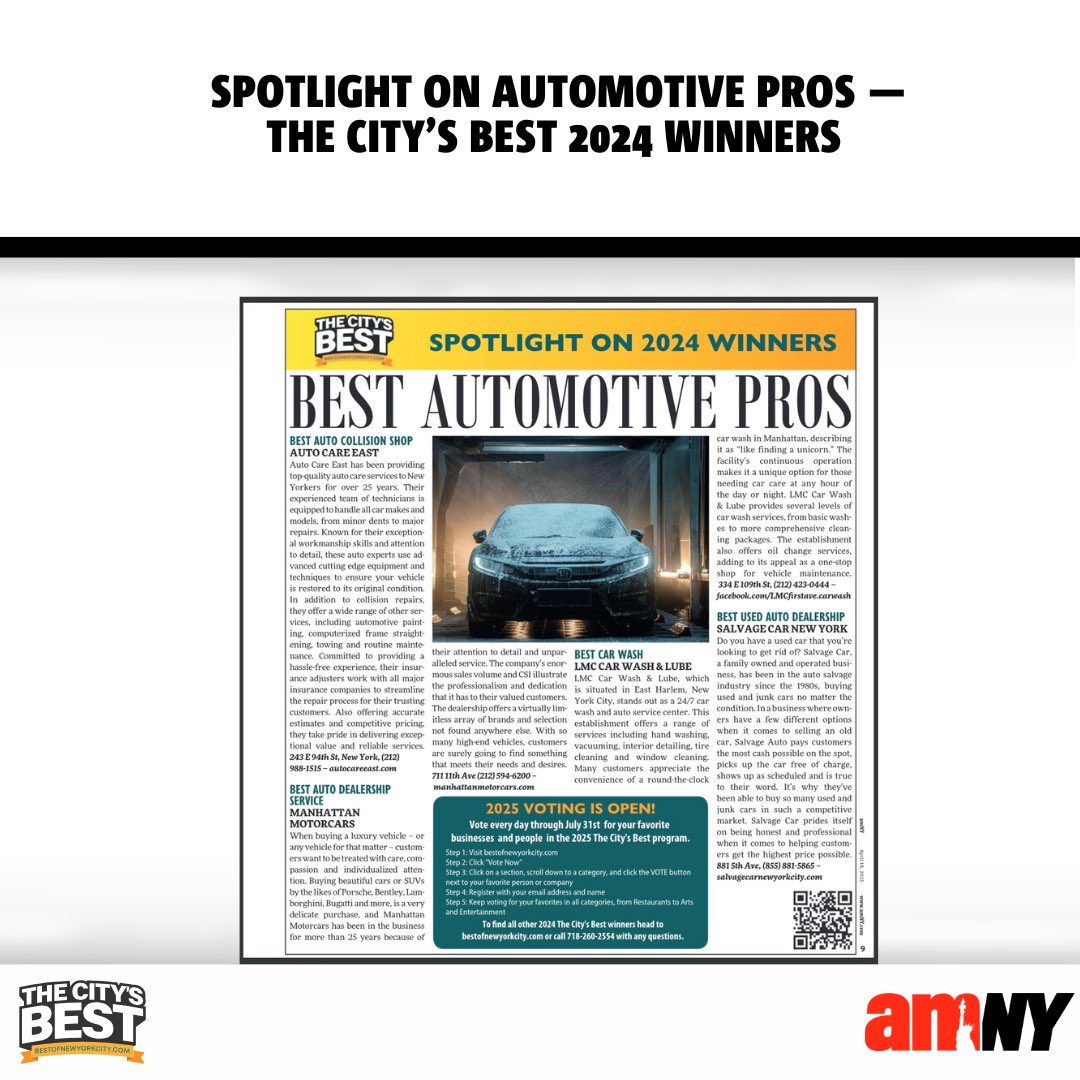 bestofthenyc's tweet photo. Rev up now and learn more about some of the Best Automotive Resources, winners of the The City's Best 🏆2024 contest: 

https://t.co/izpuMbZ0hw

2025 The City's Best Voting Is Now Open 
https://t.co/zLW1PBDYFb https://t.co/ihWQBcKE0s