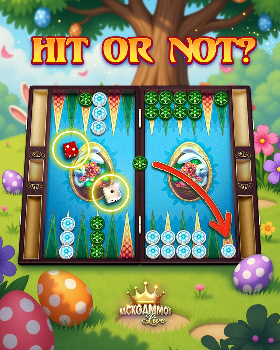 BackgammonLive's tweet photo. 🥚 Have an Eggcellent Easter! 🐰💐

The Bunny knows how to play this combination, but what about YOU? 🤔🎲 Will you Hit or Not to claim the treasure? 💰💥

https://t.co/8NhnU96tD2 https://t.co/KZMwIaMBxQ