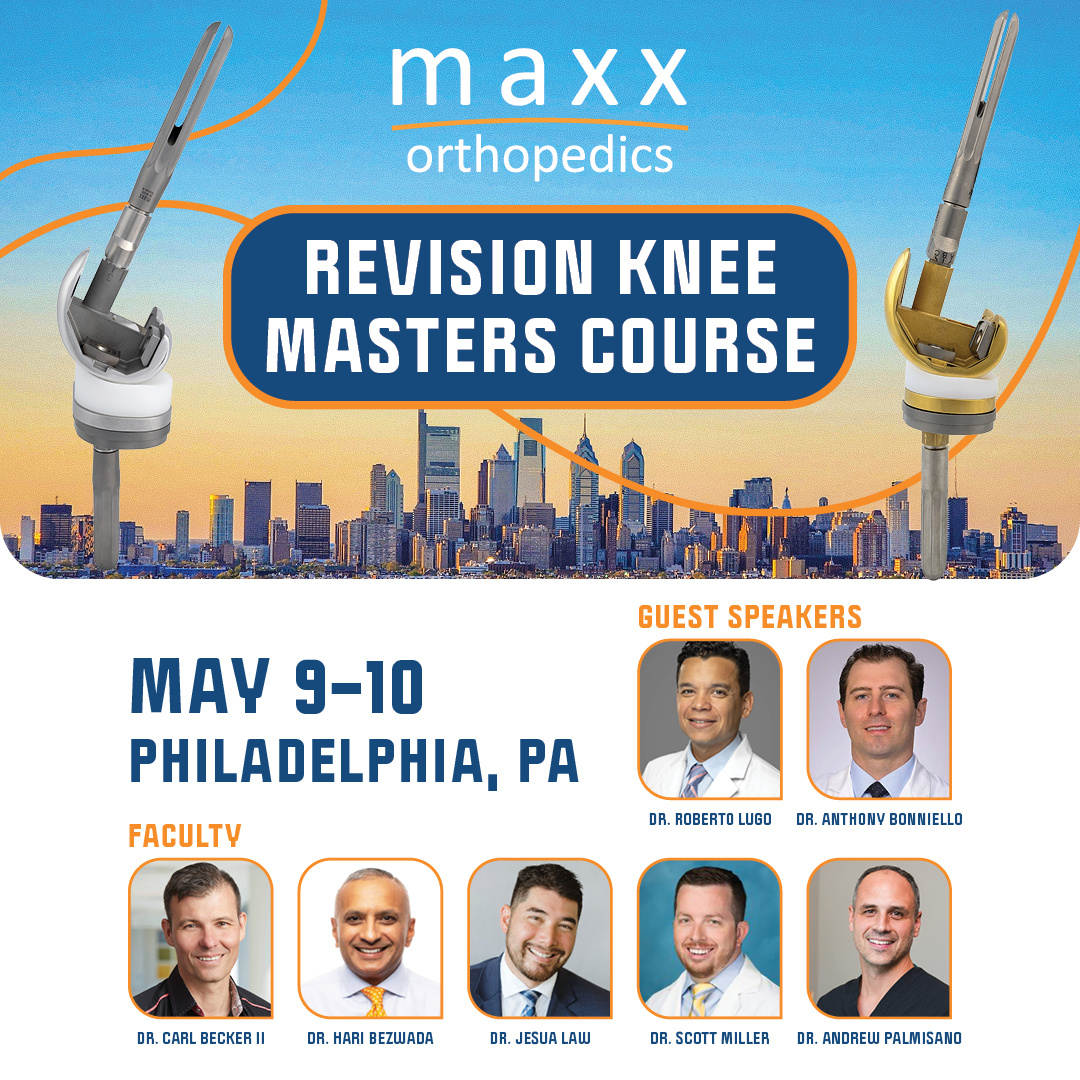 MaxxOrthopedics's tweet image. Maxx Orthopedics is pleased to announce the upcoming Revision Knee Masters Course, taking place on Friday, May 9, and Saturday, May 10 in King of Prussia, PA.

For more info, please click here: hubs.la/Q03h_Fyn0

#maxxortho #masterscourse #FreedomKnee #kneesurgery