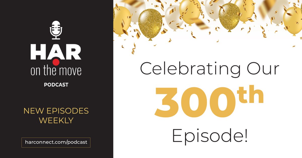 HARMembers's tweet photo. 🎉 Celebrate the 300th episode of HAR On The Move! 🎉 
Tune in to our latest episode featuring HAR MLS Project Manager Nathan Goble, as he shares how to protect clients and what's new in Matrix MLS.
Listen now at https://t.co/omvYcrXpCD or your favorite podcast app! https://t.co/vFdzzEKZ9Z