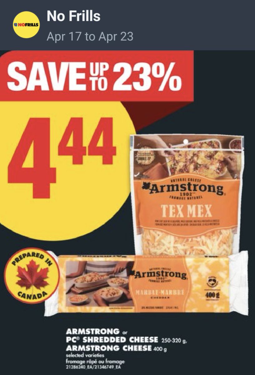 PGK_Keychains's tweet photo. 📢  Hot Deals in Barrie! 🔥 at No Frills - Pt 2️⃣

🍨 Chapman's ICE CREAM (1.41L) $2.75 at #NoFrills

🧀 Armstrong CHEESE (400g) $4.88

🍎 Allen's JUICE $0.88ea

🍊 PC ORANGE JUICE (1.54L) $4

Thu Apr 17 - Wed Apr 23

#Barrie #Orillia #DealsInBarrie @nofrillsCA @Chapmans_Canada https://t.co/s3dQJAFE1w