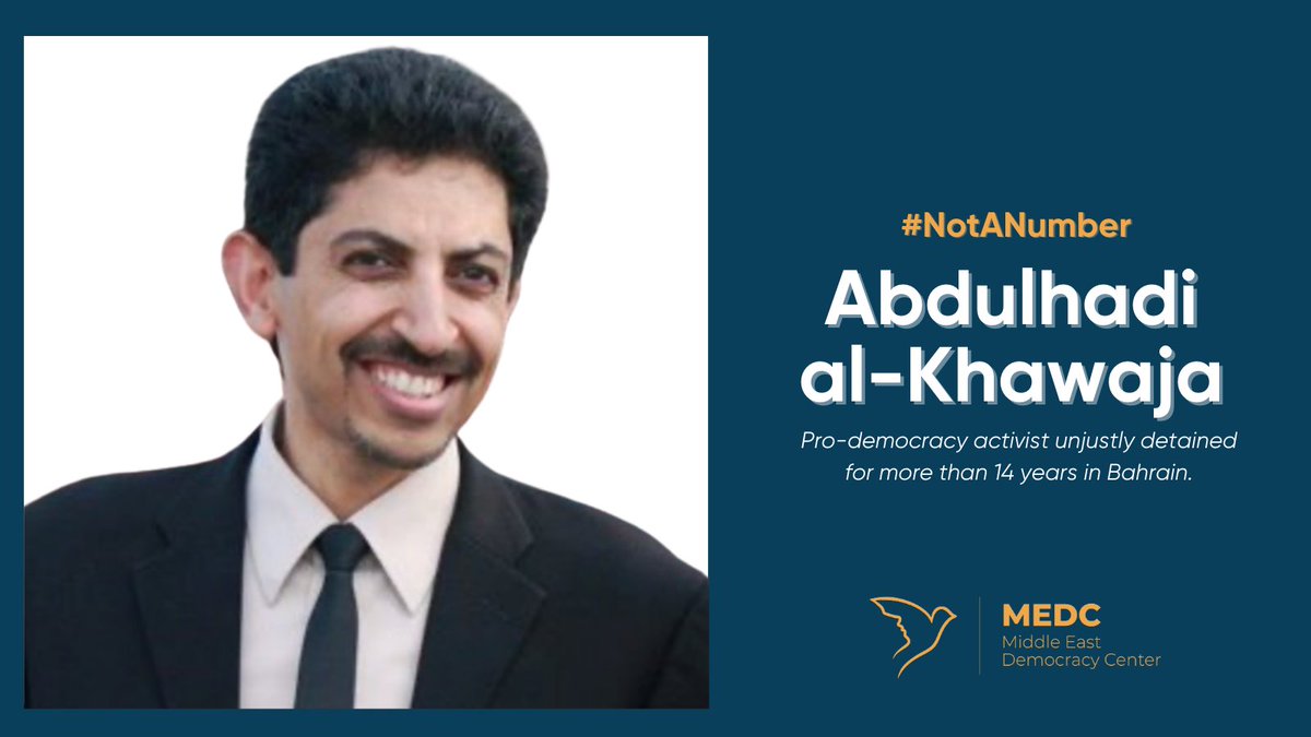 Abdulhadi al-Khawaja is a father, a son, &amp; pro-democracy activist who has spent 14+ years unjustly detained in #Bahrain for exercising his freedom of expression. #NotANumber

Read how he's protesting injustice in prison in this week’s Gulf Dispatch: mailchi.mp/mideastdc/welc…]