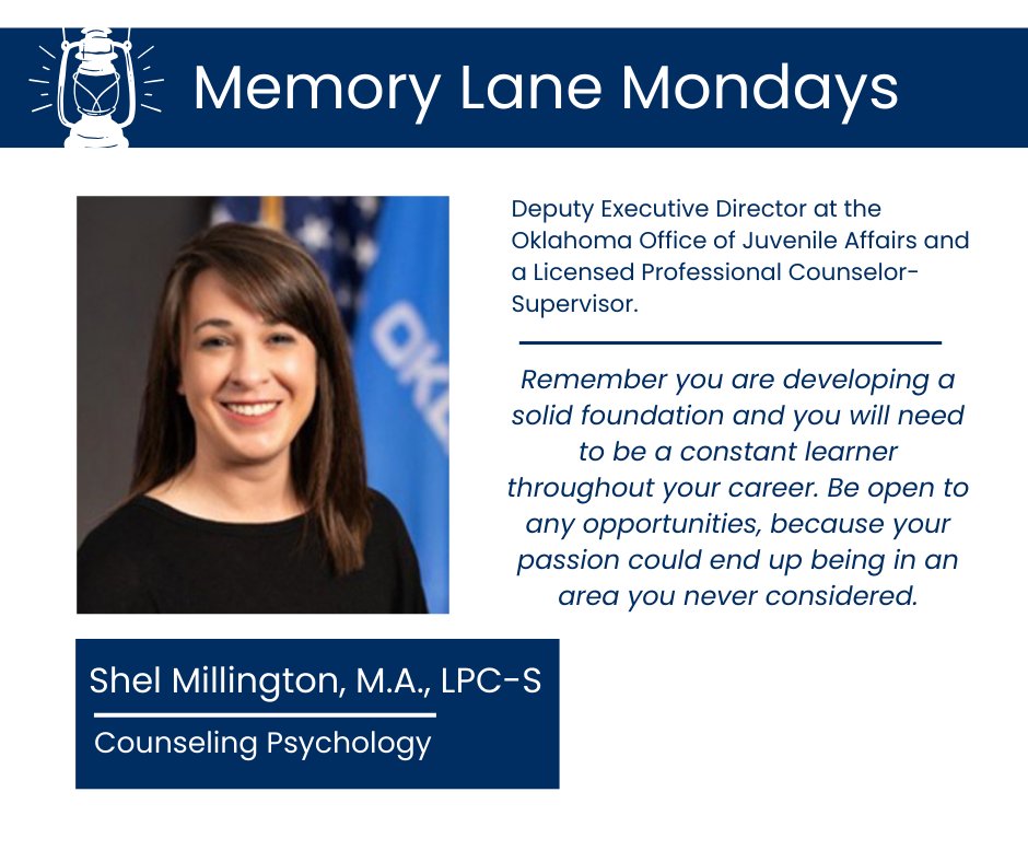 Meet Sharon “Shel” Millington, UCO alum &amp; Deputy Exec. Dir. at OK Office of Juvenile Affairs. Passionate about youth justice, she’s brought FFT &amp; DBT to OK youth 💙
Learn more at blogs.uco.edu/graduate/ceps/