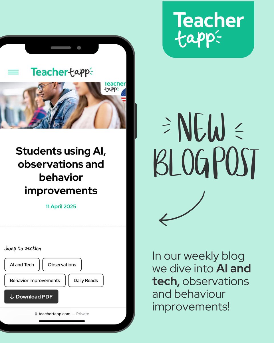 TeacherTappUS's tweet photo. In this weeks blog…  

💻 AI and tech
🔍 Observations
🧠 Behaviour improvements

Read it here 👉 https://t.co/gKsa7oReZ0 https://t.co/QTiGGAg3T5