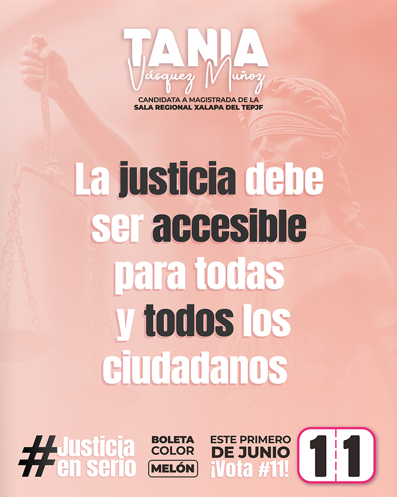 Tanis_Vas's tweet image. Mi #compromiso es trabajar por una judicatura #equitativa y #seria, donde la ley se aplique con #imparcialidad.

¡VOTA 1️⃣1️⃣ en la boleta color melón el 01 de junio!👩‍⚖️

#vota11 #boletamelón #magistrada #votaprimerodejunio #JusticiaParaTodos #AccesoALaJusticia #EquidadJudicial