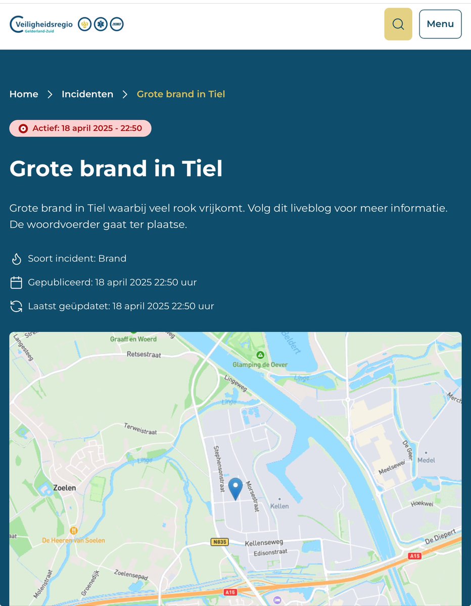 Brand aan de Sir Rowland Hillstraat in Tiel