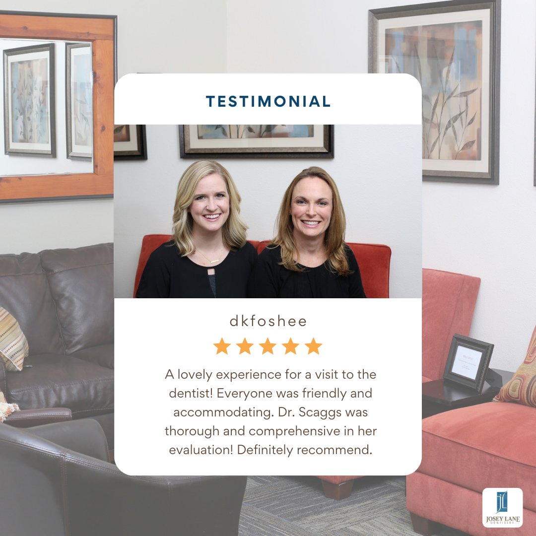 JoseyLane1's tweet photo. We are deeply appreciative at Josey Lane Dentistry for dkfoshee's kind review. His lovely experience with our friendly staff and Dr. Scaggs' thorough evaluation warms our hearts. Our comprehensive approach builds trust and confidence, ensuring you feel supported at every visit. https://t.co/xDcLG1G9o3