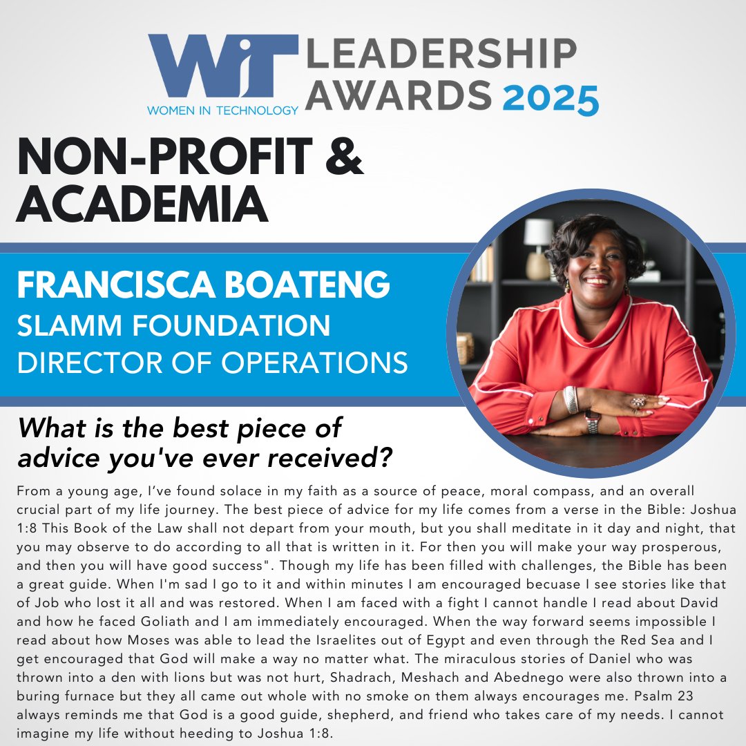 [1/2] Happy #FinalistFridays! We’re excited to celebrate the inspirational finalists of the 26 annual WIT Leadership Awards in the Non-Profit and Academia category!  
🌟 Mackenzie Abramson
🌟 Linda Bixby 
🌟 Francisca Boateng

More here: tinyurl.com/yhv72sxb