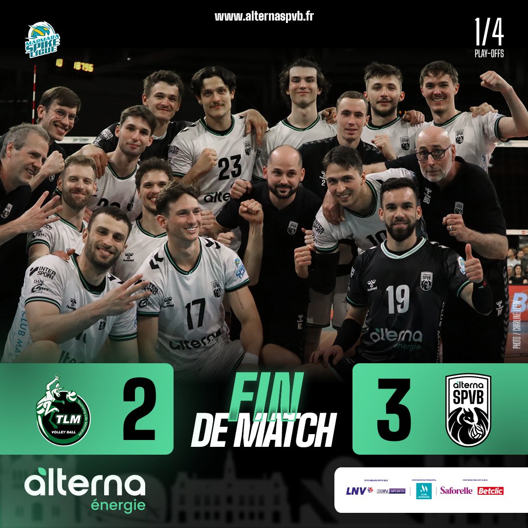 AlternaSPVB's tweet photo. 𝐈𝐌𝐌𝐄𝐍𝐒𝐄 🤯

On leur avait promis l’enfer dans le Nord, et nos Blacks ont finalement fait tomber Tourcoing au bout du bout de cette série.

Victoire 2️⃣-3️⃣ : 25-20, 19-25, 25-21, 22-25, 10-15 ✅

⚫⚪🟢
#AlternaSPVB | #LNV | #MarmaraSpikeLigue | #FFVolley https://t.co/jdzX7wLETU