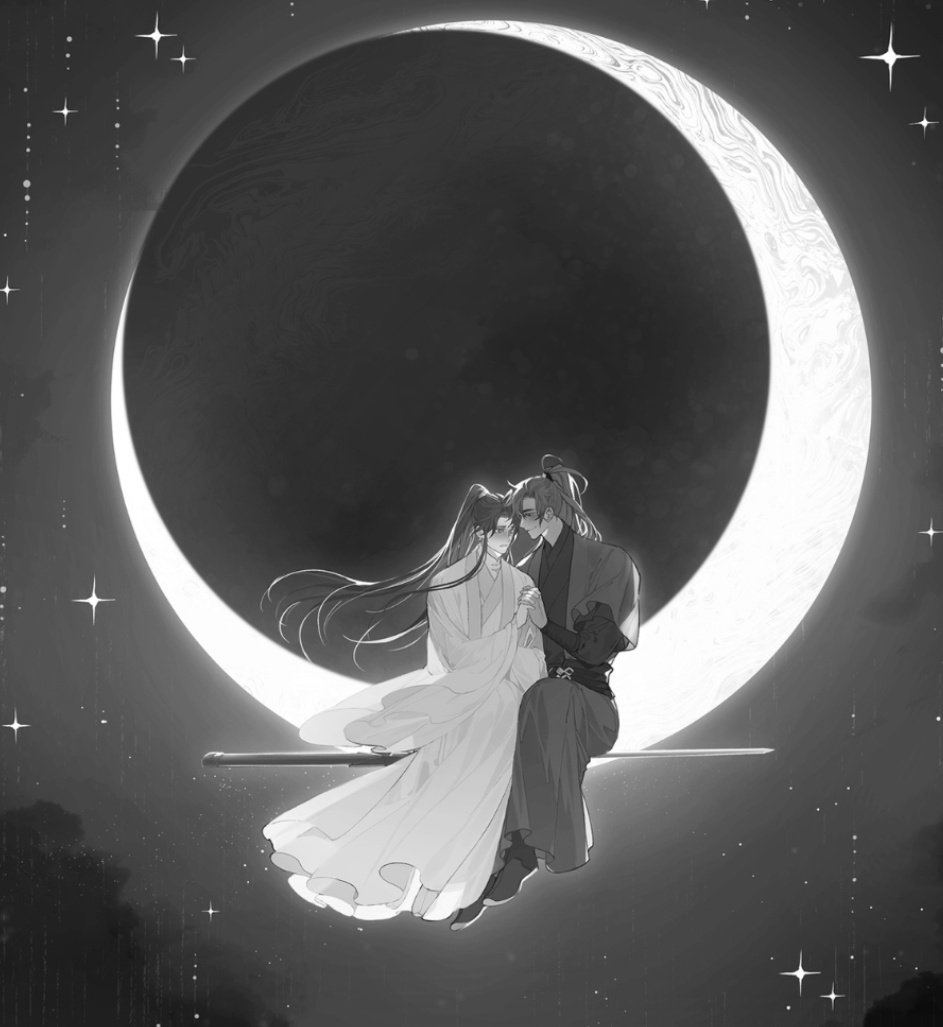 Yunzzelf's tweet photo. ¿Cómo que Mo Ran no es romántico si se le declara a Chu Wanning volando sobre el mar, con el cielo, las estrellas y la luna de fondo? Todo mientras le enumeraba las cosas que amaba de él y lo hermoso que era a sus ojos. 💖 https://t.co/26I1MhtWtw