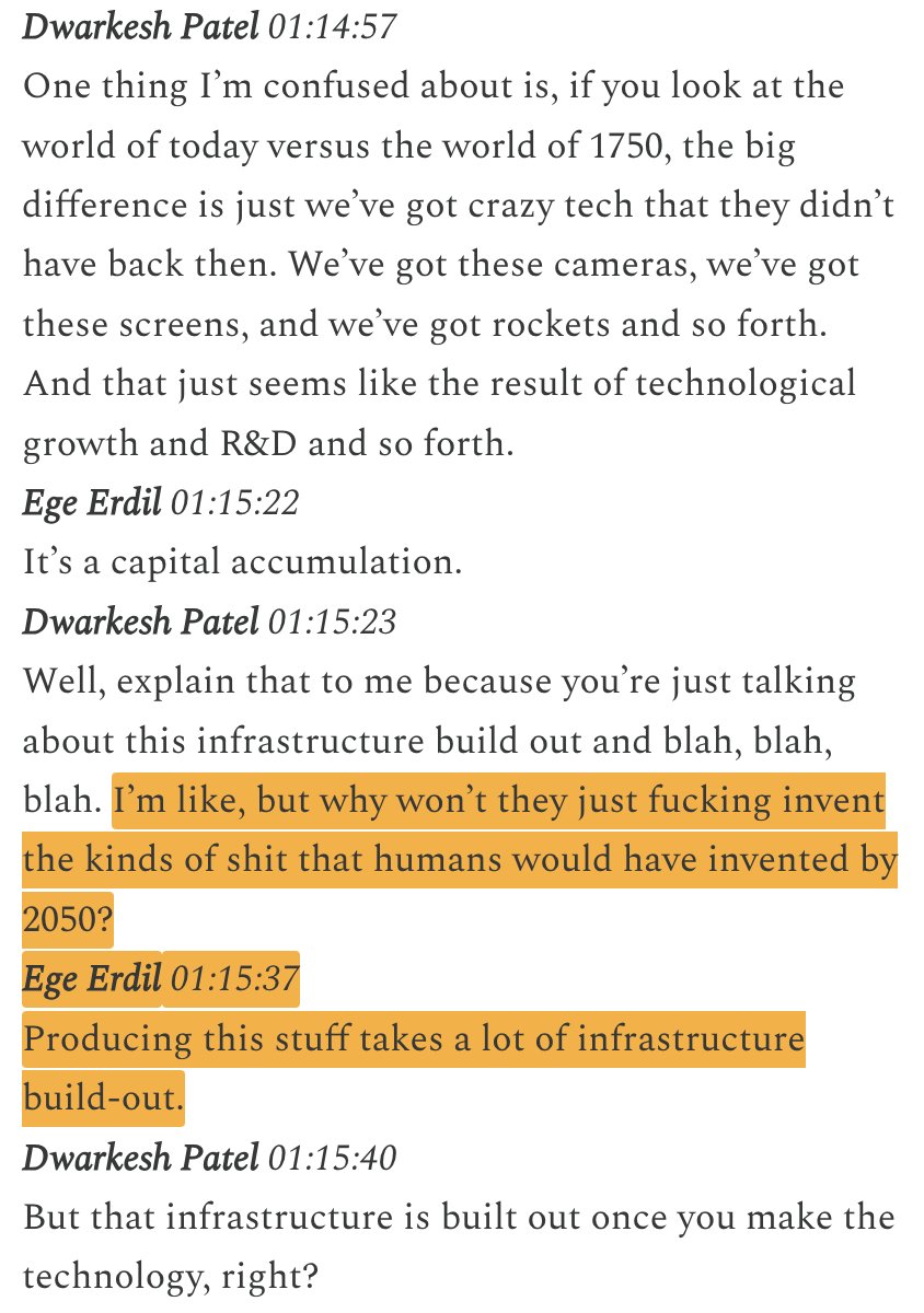 calebwatney's tweet photo. Great conversation b/t @dwarkesh_sp, @tamaybes, and @EgeErdil2 on the importance of complementary innovation + infrastructure for understanding how science/tech grows https://t.co/mXcv2UbWog