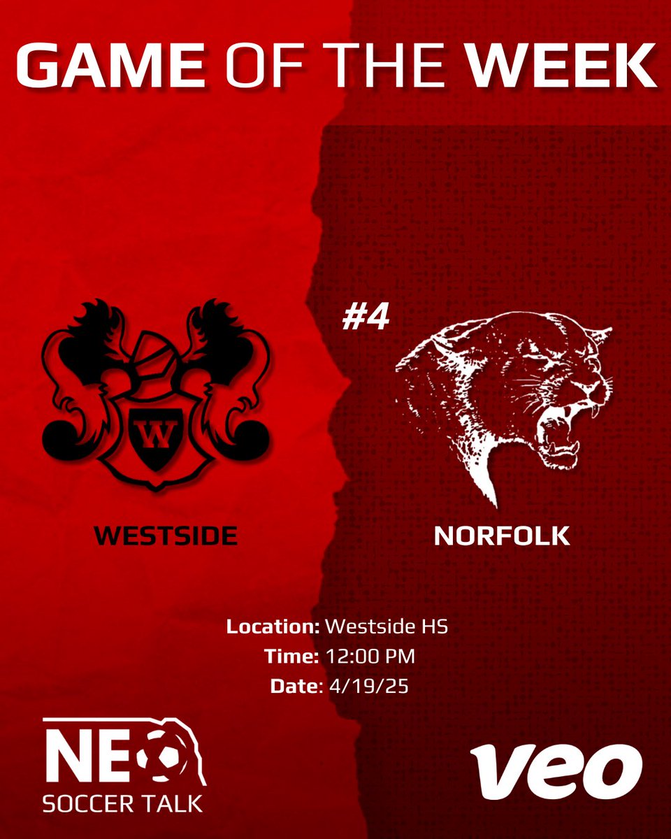 nebraska_talk's tweet photo. 𝗚𝗮𝗺𝗲 𝗼𝗳 𝘁𝗵𝗲 𝗪𝗲𝗲𝗸

It’s a HAC vs Metro Conference showdown this weekend as a high-flying @NPSActivities travels to take on @westside_soccer 

🗓️: April 19
⏱️: 12:00 PM
🏟️: Westside HS

#nebprepsoccer https://t.co/UbqMPG4yzz