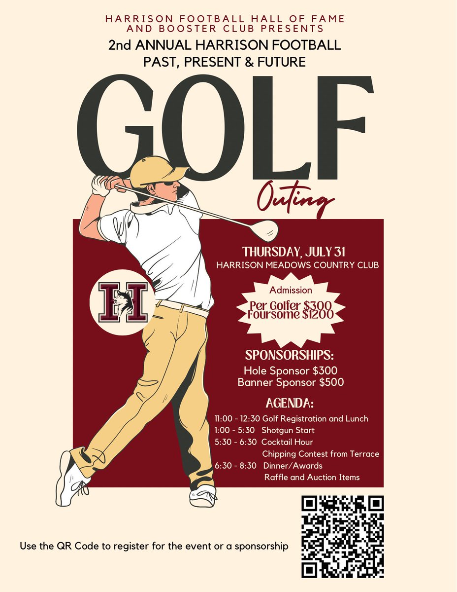 We are excited to officially announce our 2nd Annual Harrison Football Golf Outing. Join us as we bring together Huskies of the past, present, and future for a great day of golf, connection, and community. Help us spread the word and secure your spot ASAP. forms.gle/3JmiumXkC3ZmkX…