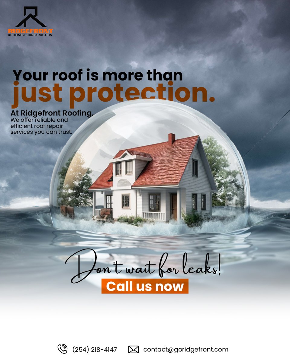 ridgefrontllc's tweet image. 💧 Leaks? Damage? Don’t wait! Ridgefront Roofing provides reliable roof repairs to keep your home safe.

📞 (254) 218-4147 | 🌐 goridgefront.com
#RoofRepair #LeakyRoof #HomeProtection