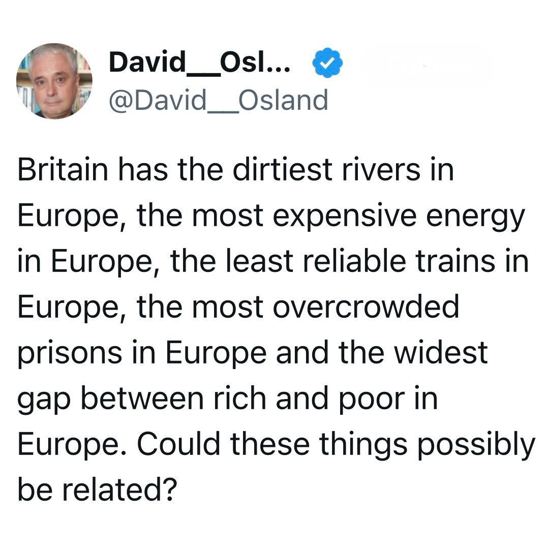 AbolishWestmin's tweet photo. Westminster’s legacy: sewage in our rivers, rip-off energy bills, broken trains, bursting prisons, and a rigged economy where the rich get richer, and the majority get poorer. 

The Tories caused it, Labour enables it, and Reform would double down. 

We NEED 🏴󠁧󠁢󠁷󠁬󠁳󠁿 independence asap! https://t.co/h71cyKW4Qk
