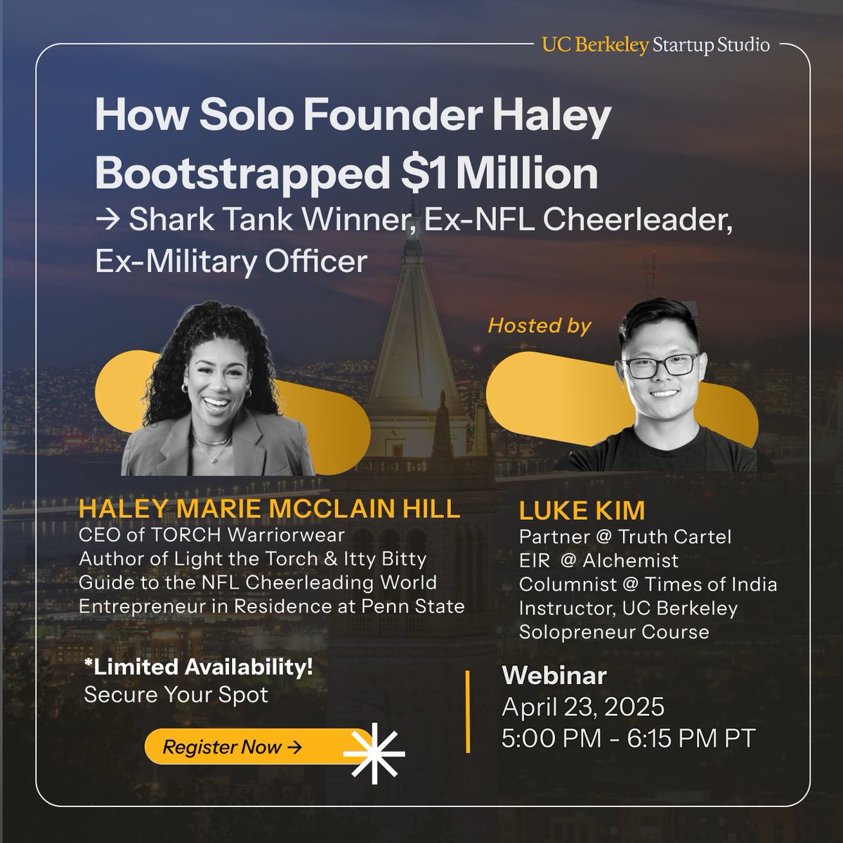 💥 HOW SHE DID IT: Ex-military, NFL cheerleader, Shark Tank winner Haley bootstrapped to $1M:
🔥 Global fashion brand
🔥 150-woman subscription community
🔥 2x books + consulting

FREE Webinar: Join us Wed, 4/23 @ 5:00 PM to ask her anything hubs.li/Q03j0pgC0

#ucberkeley