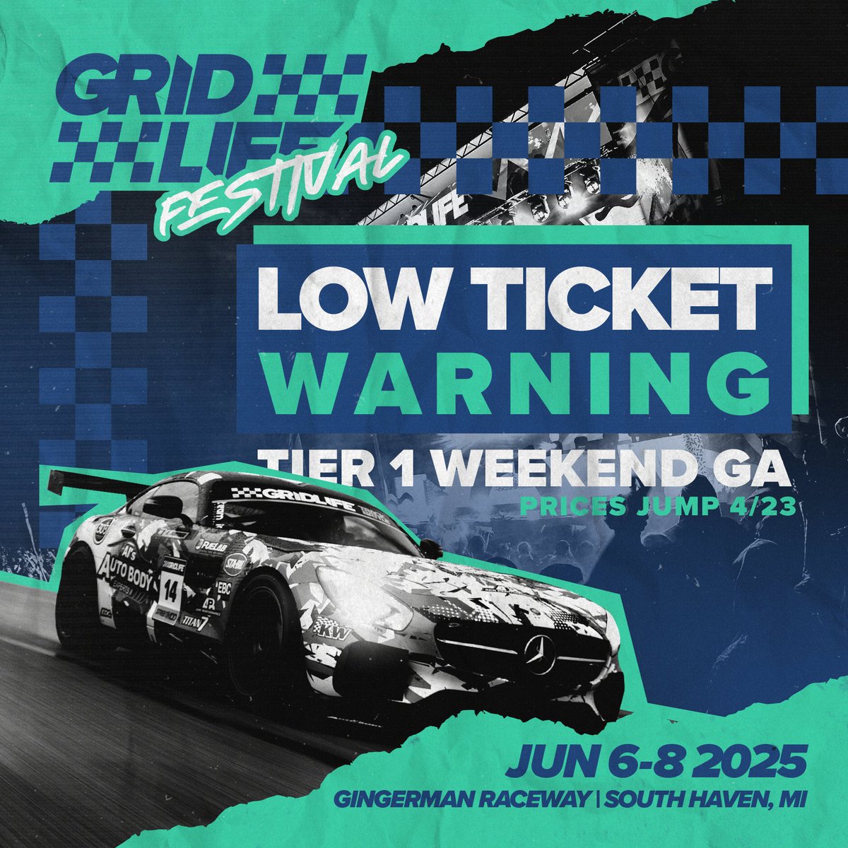 LOW TICKET WARNING! Tier 1 Weekend GA tickets are nearly sold out. You have until 12am on 4/23 to purchase tickets at their lowest price. Don’t sleep on the biggest weekend in motorsports and music. gridlifemidwest.com