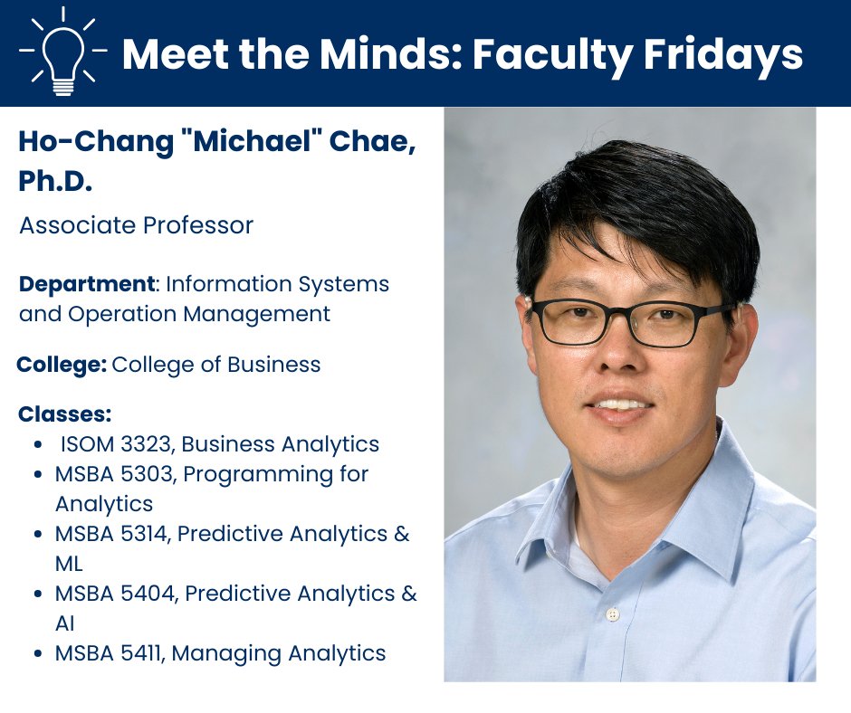 Dr. Ho-Chang “Michael” Chae—Ph.D. in Business Info Systems, researcher, &amp; expert in predictive analytics, AI, and machine learning. From CIO to published scholar, he brings real-world impact to the classroom. Learn more about an MSBA at uco.edu/jcgs/