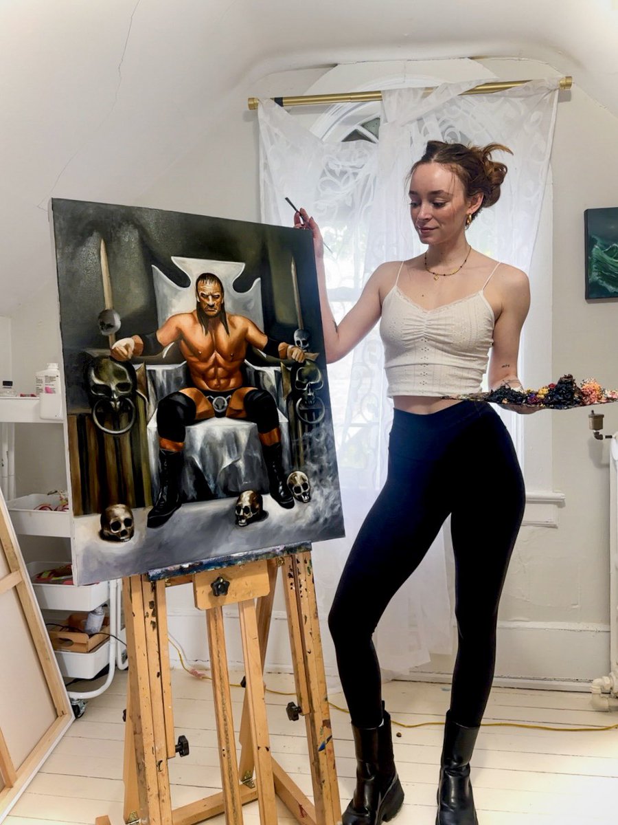 naomi_rosenblum's tweet image. Painting in honor of @TripleH being inducted into the hall of fame. Work in progress 🖤