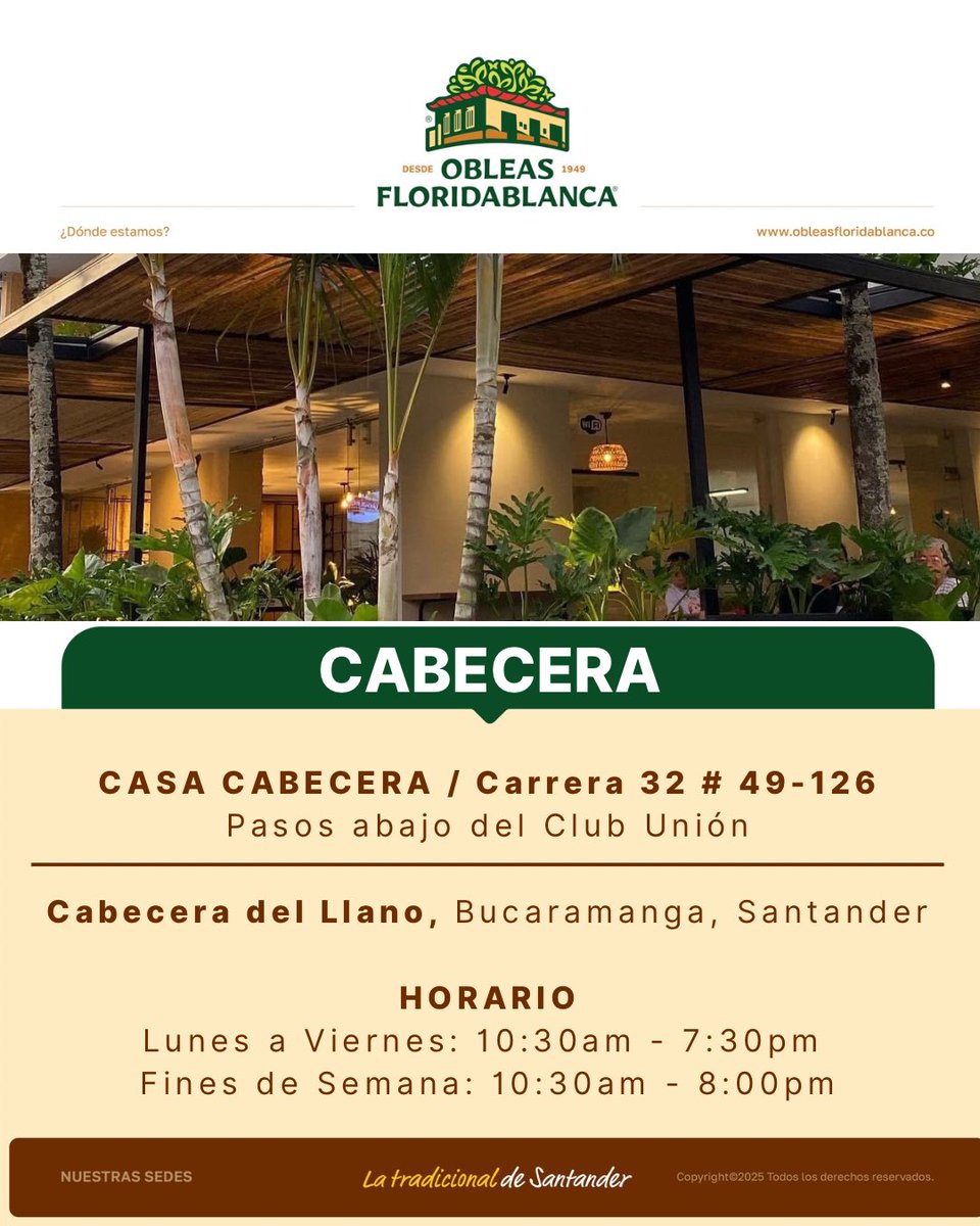 ObleasFlorida's tweet image. NUESTRAS SEDES 📍 ¿Sabias que contamos con una casa experiencia ubicada en #cabecera, específicamente en la carrera 32 # 49 - 126 esquina, pasos abajo del club unión de #Bucaramanga? Allí te esperamos de lunes a domingo para que disfrutes de las delicias de nuestra tierra.