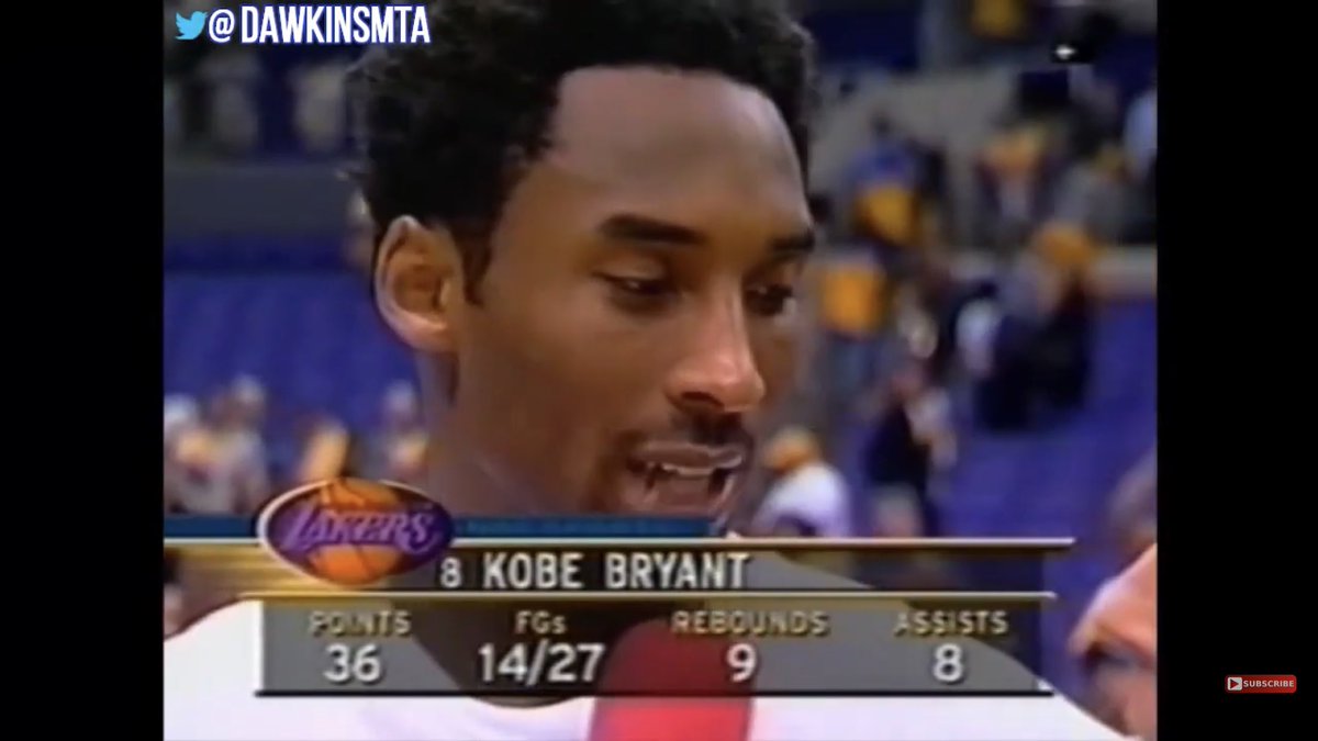 KenDawg2Times's tweet photo. When Kobe cooked the Spurs in game 3 of the 2001 WCF, and put up a GOOD 36 points, 9 rebounds, and 8 assists to put the Lakers up 3-0 in the series; Kobe then went on to finish the series 4-0 while averaging 33 points, 7 rebounds, and 7 assists. #KOBE 

Video Credit: @DawkinsMTA https://t.co/C4CPnCJM1o