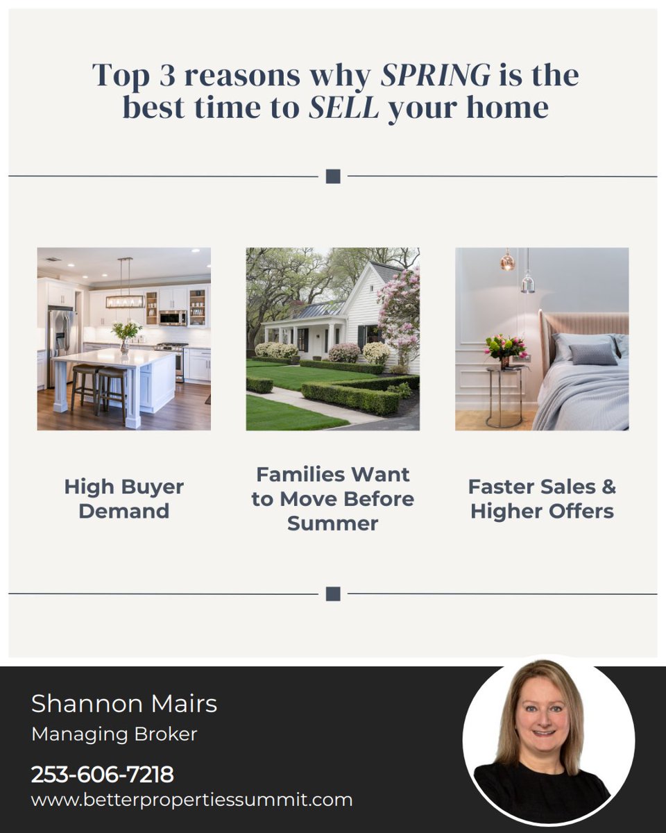 shannonmairs's tweet image. Did you know that Spring is typically the best time of year for the real estate market?

The first step is to evaluate your home and help you understand what it might sell for. Reach out today and we can start the home selling process together!

#springselling #homesellingtip