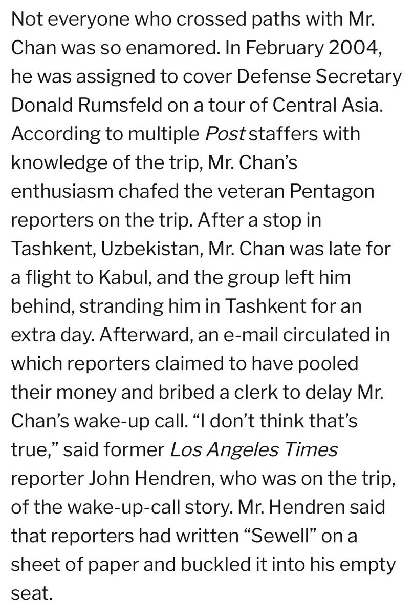 News of Sewell Chan’s ouster from Columbia Journalism Review reminds me of Gabriel Sherman’s 2006 profile of Chan, then at NYT, who had filed 422 bylined stories that year. This one anecdote continues floors me.