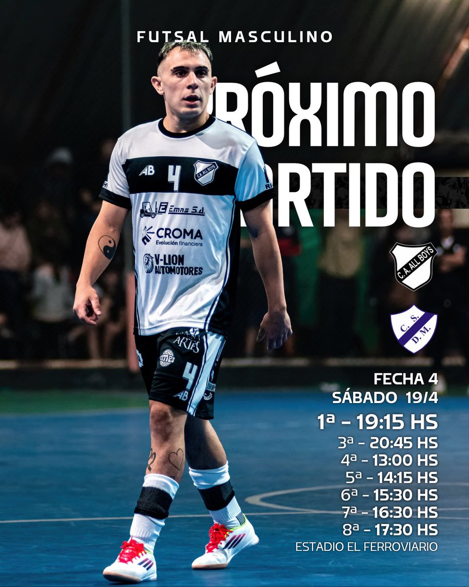 caallboys's tweet photo. ▶️ Por la 4ª fecha de la Primera C, este sábado @allboys_futsal Masculino se enfrentará a #DepMerlo
⚽️ #AllBoys 🆚 #DepMerlo
🗓 Sábado 19 de abril
📍 Estadio El Ferroviario (Av. Reservistas Argentinos 219, CABA)
🎟 Entrada general: $5.000
▫️ Primera - 19:15 hs
▪️ Tercera - 20:45 hs
▫️ Cuarta - 13:00 hs
▪️ Quinta - 14:15 hs
▫️ Sexta - 15:30 hs
▪️ Séptima - 16:30 hs
▫️ Octava - 17:30 hs
🤍🖤 #SoyDeAllBoys 🖤🤍