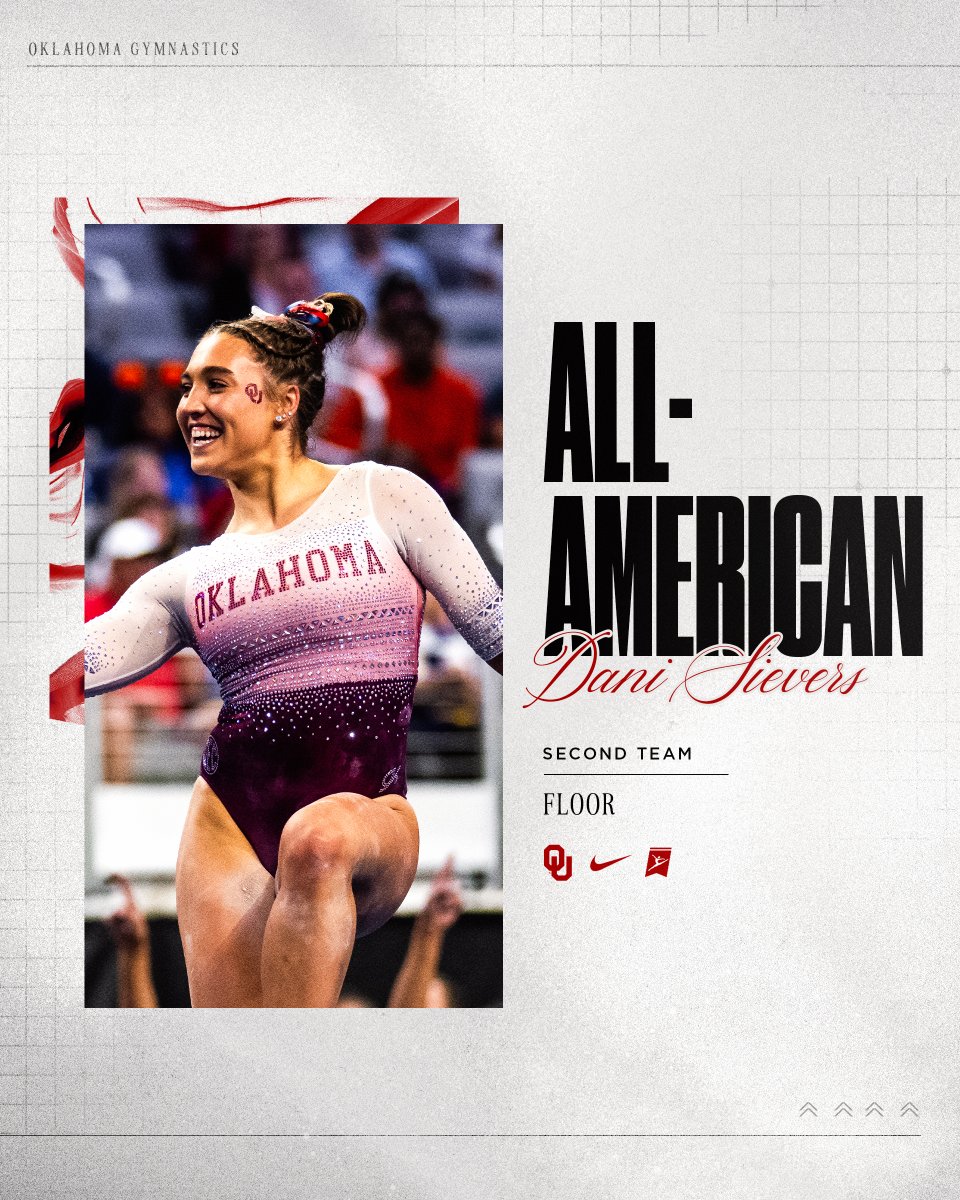 OU_WGymnastics's tweet photo. closing out senior year with her fourth career All-America honor and third on floor!

#BoomerSooner | @danisievers25 https://t.co/vfY3a9A6n1