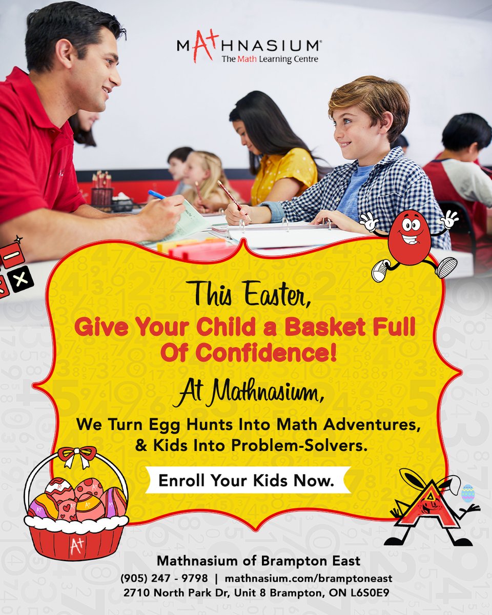math_brampton's tweet image. This Easter, trade candy for confidence! 🐣✨
At Mathnasium of Brampton East, we turn fun into problem-solving power.
📞 905-247-9798
📍 2710 North Park Dr Unit 8, Brampton
🔗 Enroll now

#mathnasiumbramptoneast #easterlearning #MaThon  #brampton #stemkids #Ontario