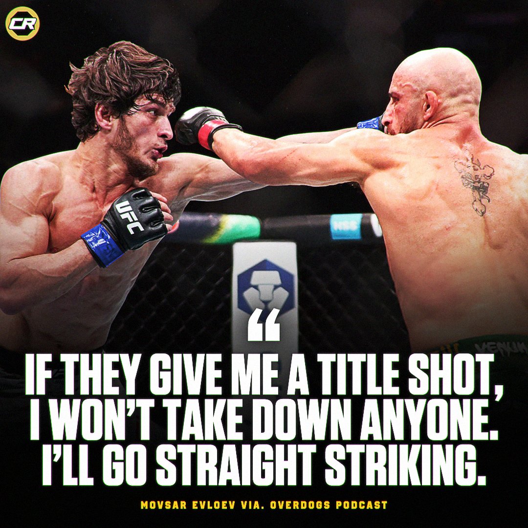ChampRDS's tweet photo. Movsar Evloev promises to NOT take down Alexander Volkanovski if the UFC gives him the title shot 👀
"I can promise them that I'm not gonna take down anyone if they give me a title shot. I'm not gonna go there first.
If they try to take me down, I'll accept this. But I'm not gonna go first, I'll just go straight striking."
(via. @OverDogsPodcast) #UFC #MMA
