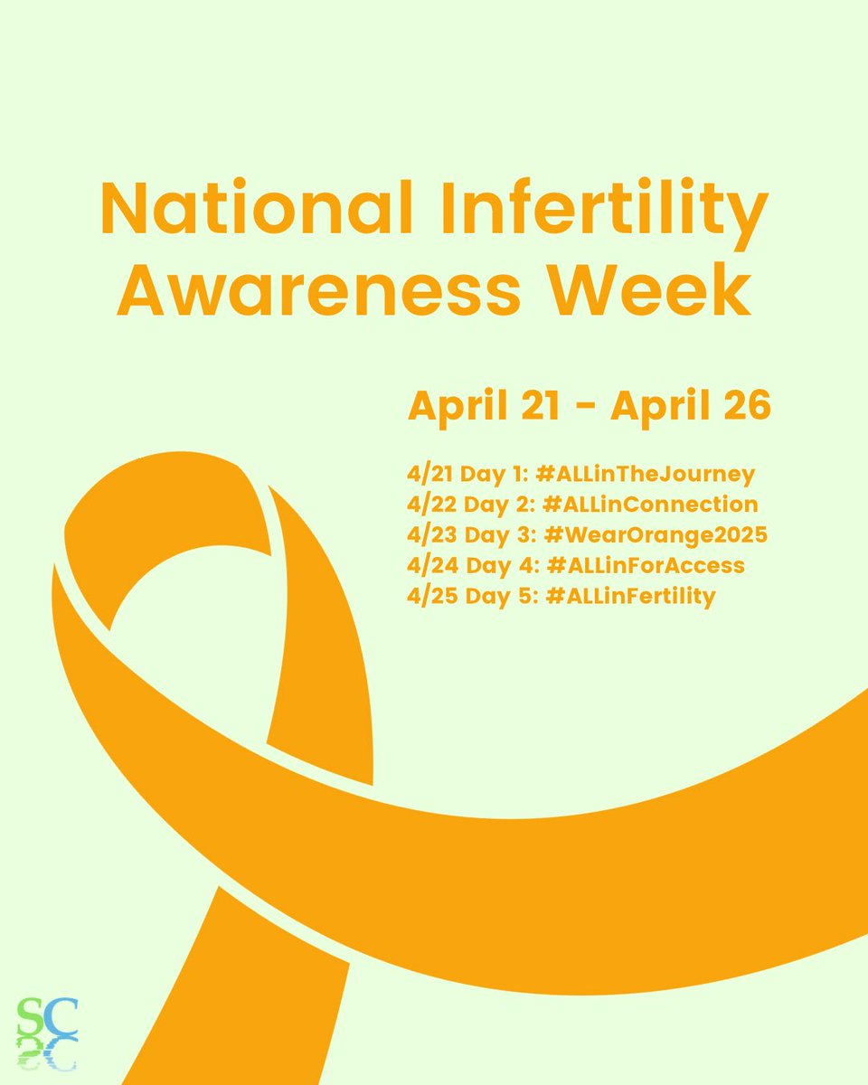 SpringCreek_F's tweet photo. Next week is National Infertility Awareness Week (NIAW), a time dedicated to shining a light on infertility, fostering education, building community, and offering support to the 1 in 6 people worldwide who are impacted. 🌎

Infertility is invisible, but no one should feel alone in their journey. All week long, we’ll be sharing real stories, powerful moments, and reminders of the strength and resilience found in both science and community.

Join the 5-day NIAW Challenge and wear orange on Wednesday, April 23, to show your support. 🧡 Visit https://t.co/Ov0pJwbTFu to learn more and explore ways to get involved.

#NIAW2025 #InfertilityAwareness #FertilityJourney #ALLinFertility #NIAW