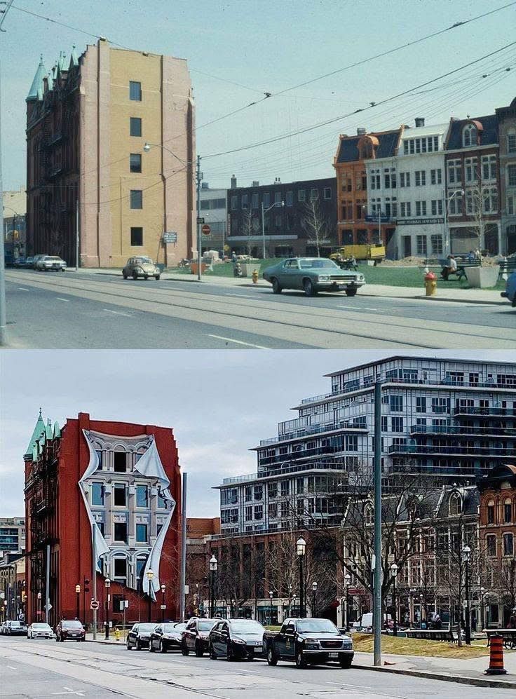 A vision from the front AND the back 💅 

Can you guess what year the top photo was taken? 

Happy #flatironfriday! Post your #flatirontoronto pics and tag @oldtowntoronto for a chance to be featured on our page! 

📸 <a href="/RajaUmarRehman/">Umar Rehman</a>

#oldtowntoronto