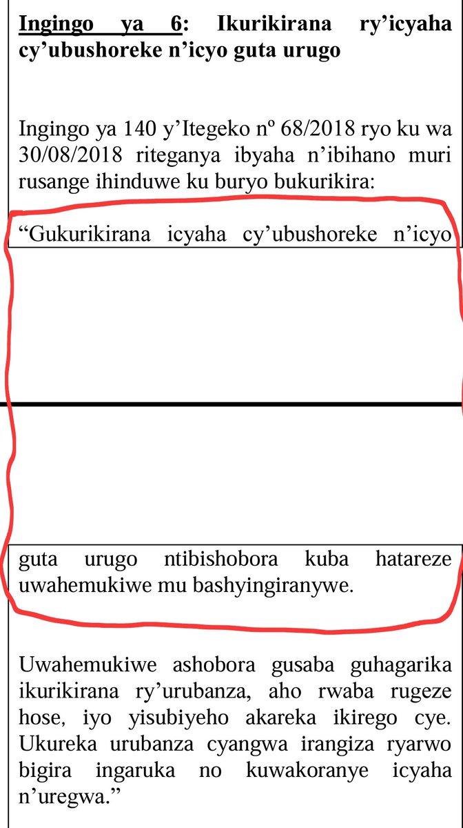 UncleGobby's tweet photo. Mu Itegeko riteganya ibyaha n'ibihano rya 2018 ryavuguruwe n'irya 2019, havuga ko #UBUGENZACYAHA budashobora kwibwiriza gukurikirana icyaha cy'#ubusambanyi cg cy'#ubushoreke iyo uwagikorewe ubwe atibwirije kurega uwo bashakanye.Ese rubanda nimwe muhagarariye madame w'#izezerano?! https://t.co/QelxDyU4v5