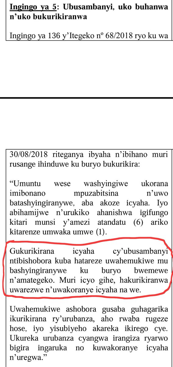 UncleGobby's tweet photo. Mu Itegeko riteganya ibyaha n'ibihano rya 2018 ryavuguruwe n'irya 2019, havuga ko #UBUGENZACYAHA budashobora kwibwiriza gukurikirana icyaha cy'#ubusambanyi cg cy'#ubushoreke iyo uwagikorewe ubwe atibwirije kurega uwo bashakanye.Ese rubanda nimwe muhagarariye madame w'#izezerano?! https://t.co/QelxDyU4v5