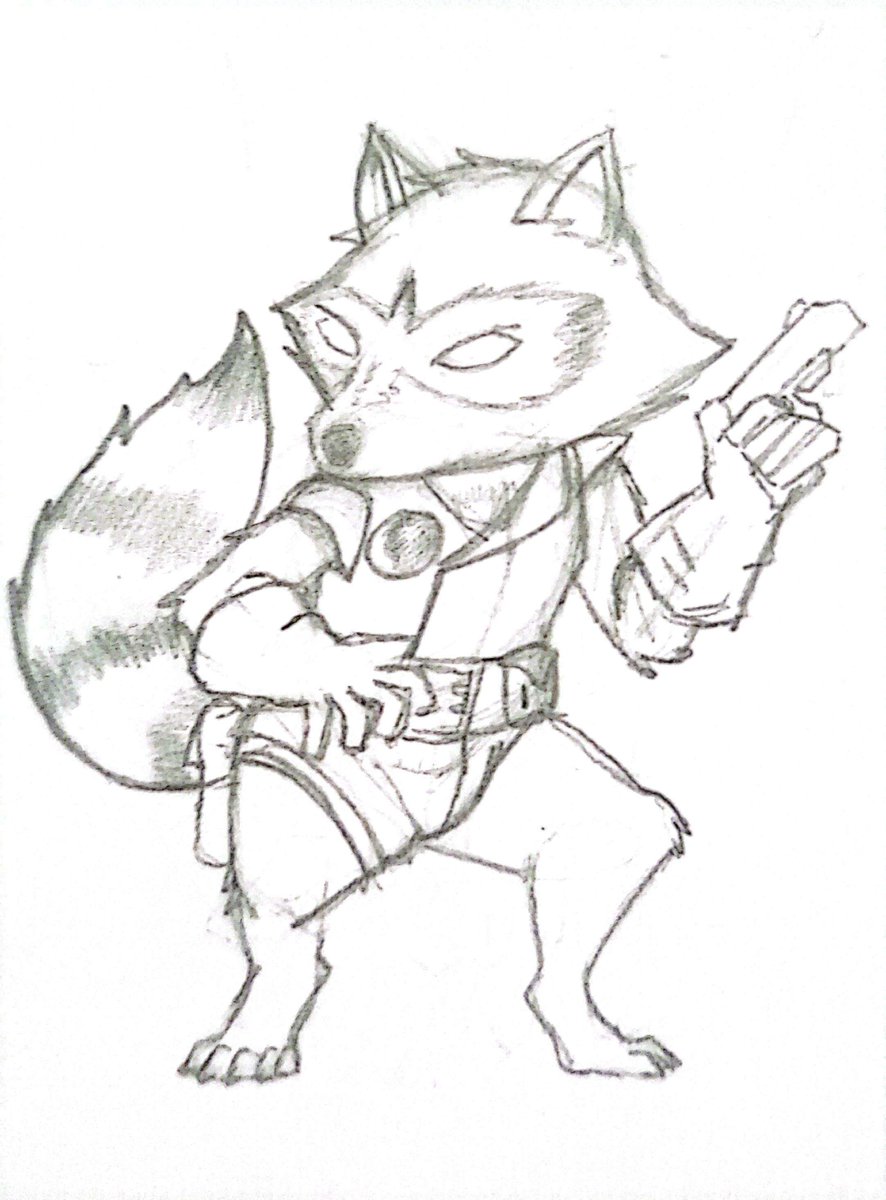 daniel_skratch's tweet image. a friend from college convinced me i should start drawing again in my free time. i&apos;ve been getting back into it since the start of april. 

here&apos;s a rocket raccoon scribble i did yesterday.