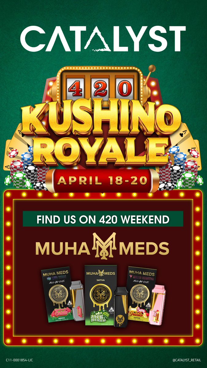 🎰KUSHINO ROYAL🎰
All weekend long!
<a href="/Catalyst_WFTP/">Catalyst Cannabis Company</a> 
<a href="/catalyst_ceo/">Elliot Lewis</a>
