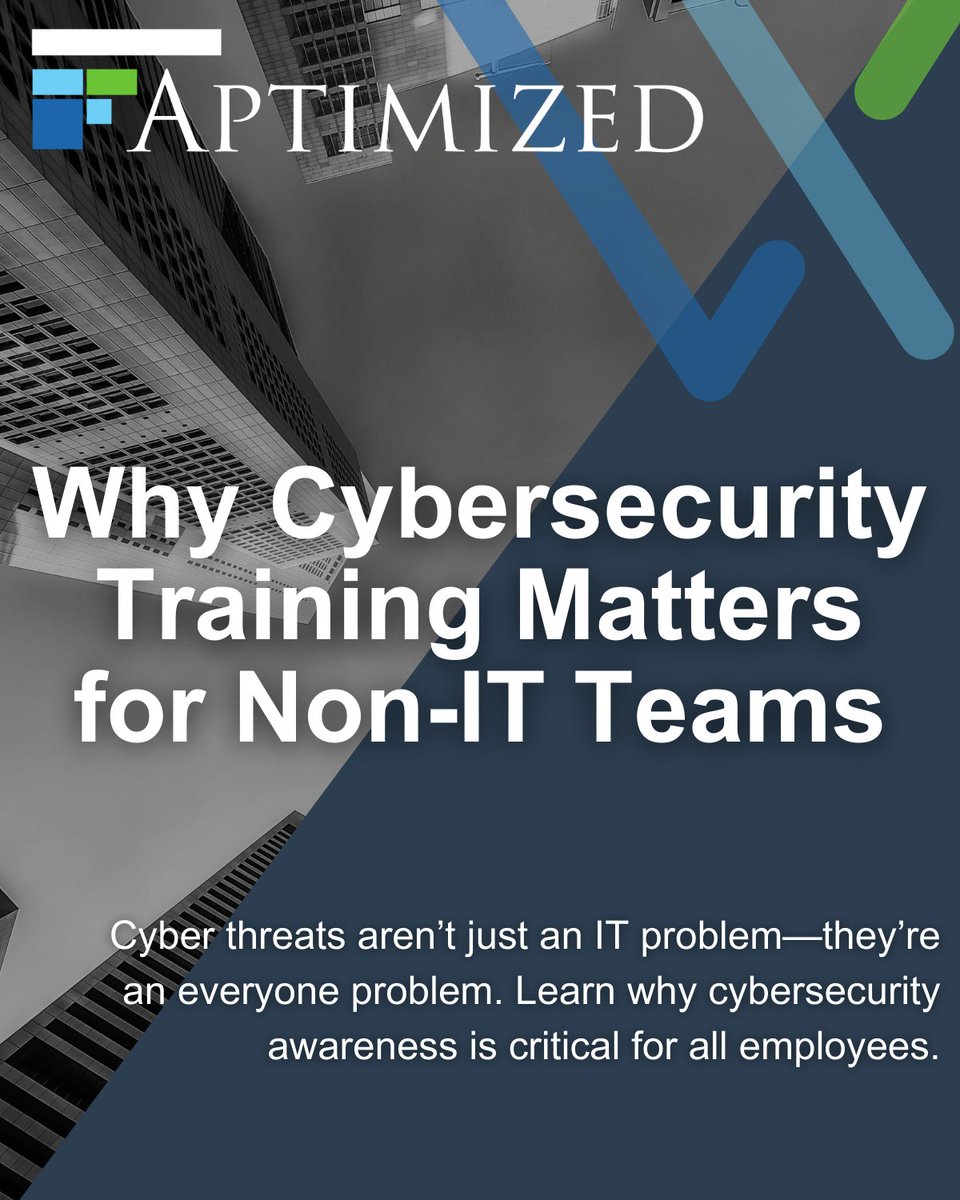 aptimized's tweet image. 🔐 At Aptimized, we know cybersecurity is a company-wide priority.
This guide highlights why non-IT teams need cybersecurity training to help strengthen overall security awareness and reduce risk.

#CybersecurityTraining #NonITSecurity #EmployeeSecurityAwareness #Aptimized