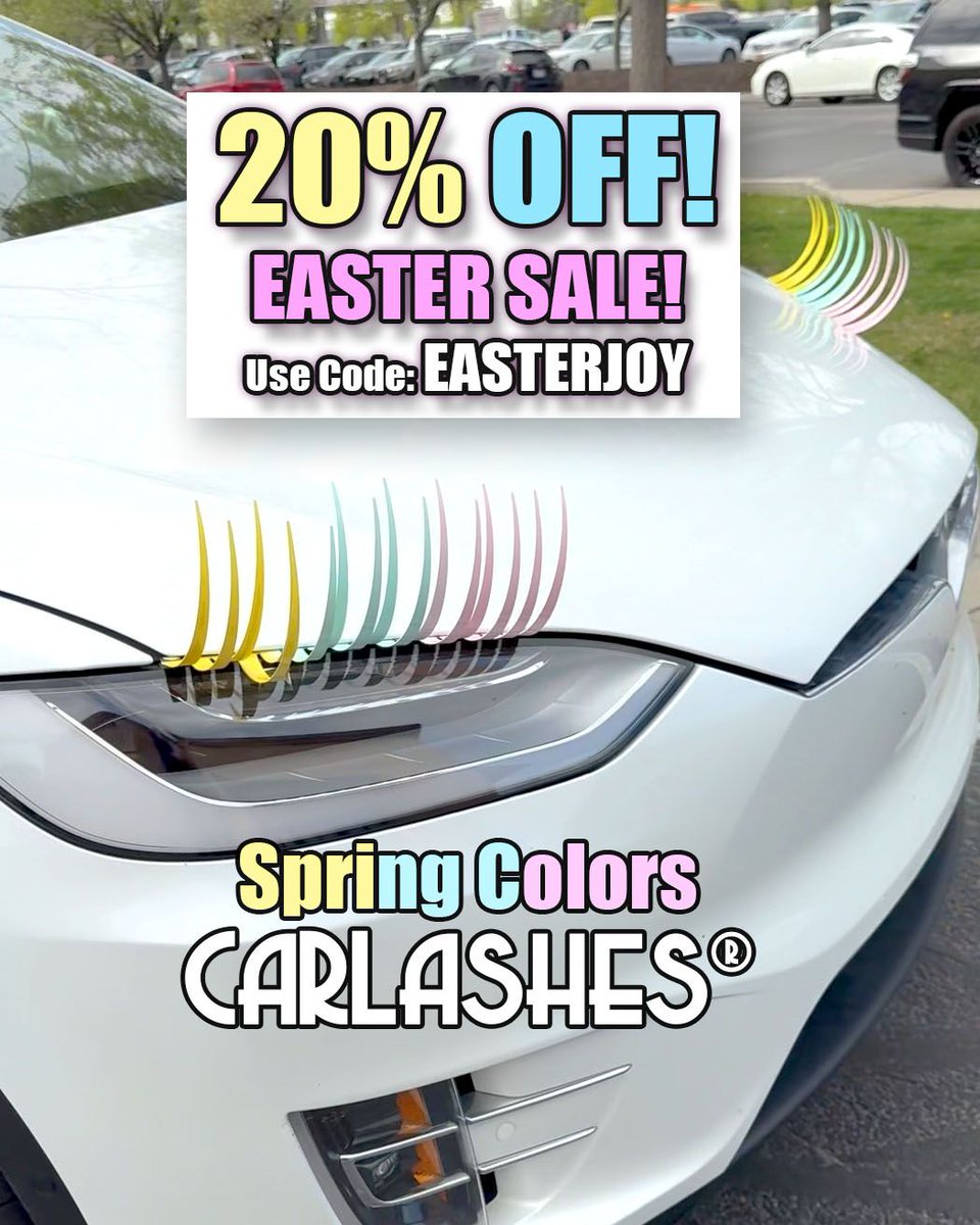 CarLashes's tweet image. Springtime treat for your car (for after Easter 😉)! Get a fantastic 20% OFF all CarLashes with code EASTERJOY at carlashes.com this weekend.

The Easter Bunny might be busy with eggs, but you can snag a deal on some serious car flair!

#carlashes #eastersale