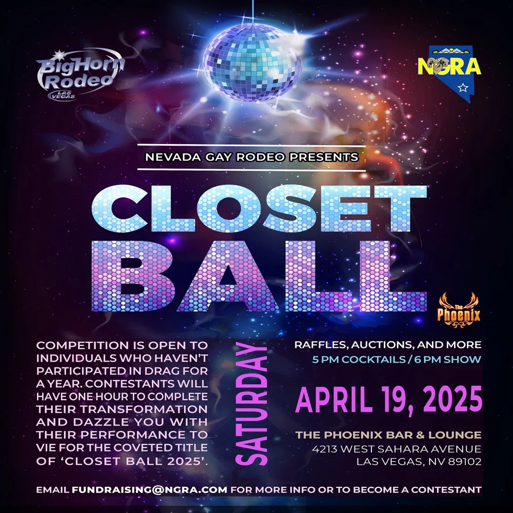 nevadagayrodeo's tweet photo. Closet Ball 2025 will be Saturday, April 19, 2025, from 6pm-8pm at the Phoenix Bar &amp; Lounge! Hosted by Miss IGRA 2025 Tequila Mockingbird! Come out and see how can make the biggest transformation!

Interested in competing? Reach out to fundraising@ngra.com for more information! https://t.co/BkbownseZV