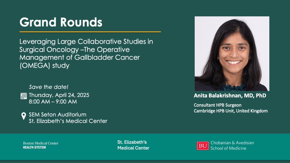 Eduardo A. Vega (@eavegamd) on Twitter photo Excited to welcome Dr. Anita Balakrishnan <a href="/HPBCambridge/">Anita Balakrishnan</a> as our guest speaker for GR @StElizabethsMC
🫵 MDs & postdocs in Boston interested in HPB surgery and global oncology.
📣 Join us, If you'd like to join, please DM me!
<a href="/AHPBA/">AHPBA</a> <a href="/EAHPBA/">E-AHPBA</a> <a href="/DrHaleyEllis/">Haley Ellis</a> <a href="/BUMedicine/">Boston U Chobanian & Avedisian School of Medicine</a> Excited to welcome Dr. Anita Balakrishnan <a href="/HPBCambridge/">Anita Balakrishnan</a> as our guest speaker for GR @StElizabethsMC
🫵 MDs & postdocs in Boston interested in HPB surgery and global oncology.
📣 Join us, If you'd like to join, please DM me!
<a href="/AHPBA/">AHPBA</a> <a href="/EAHPBA/">E-AHPBA</a> <a href="/DrHaleyEllis/">Haley Ellis</a> <a href="/BUMedicine/">Boston U Chobanian & Avedisian School of Medicine</a>