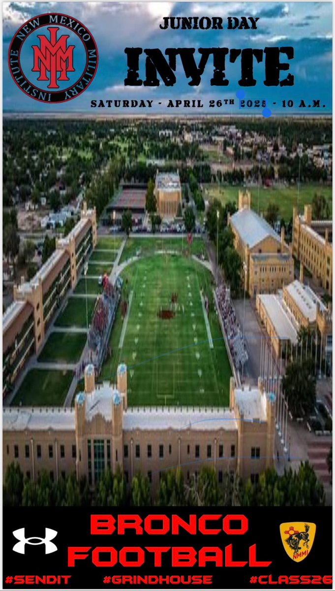 Kolbe Padilla (@kolbepadilla9) on Twitter photo Thank you <a href="/Coach_Watkins33/">Broc Watkins</a> for the junior day invite!
<a href="/nmmibroncos/">NMMI Football</a> <a href="/thecoachflakes/">coachflakes</a> <a href="/PrepRedzoneNM/">Prep Redzone New Mexico</a> Thank you <a href="/Coach_Watkins33/">Broc Watkins</a> for the junior day invite!
<a href="/nmmibroncos/">NMMI Football</a> <a href="/thecoachflakes/">coachflakes</a> <a href="/PrepRedzoneNM/">Prep Redzone New Mexico</a>