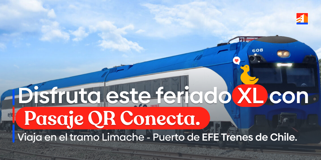 ¡Este fin de semana largo prefiere viajar en tren con Pasaje QR Conecta. 🚆📲 Ya no necesitas hacer filas para cargar tarjetas o sacar efectivo, puedes pagar tus pasajes en EFE Trenes de Chile directo con tu App BancoEstado, sin contacto y sin dramas. 👌🏻    #PasajeQRBE