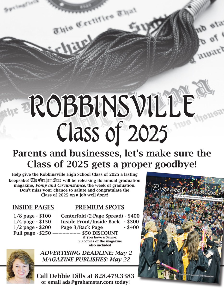 Somehow, we are just FIVE weeks away from the #Robbinsville High School Class of 2025 receiving their diplomas. 

Help commemorate the occasion by securing your spot in our annual keepsake, Pomp &amp; Circumstance!