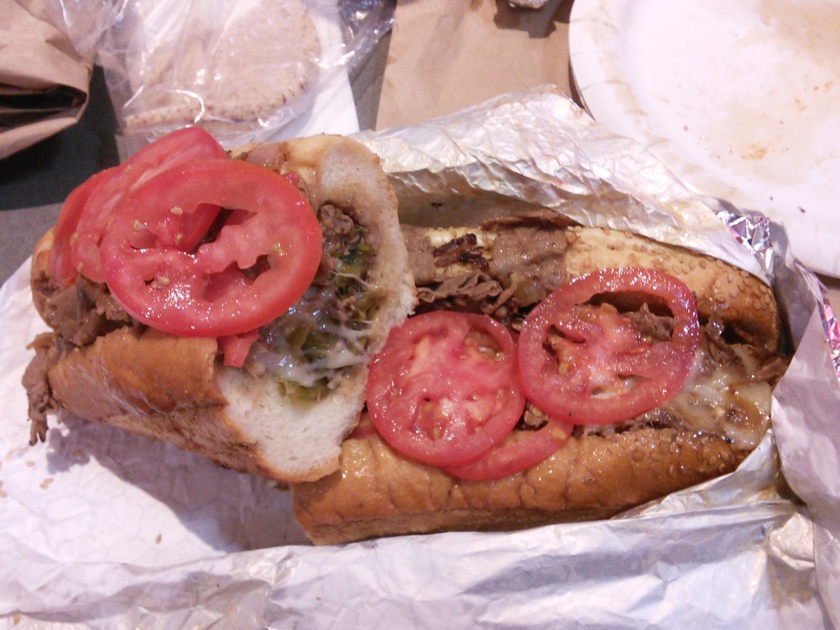 AbeOnVacation's tweet photo. Philly Cheesesteak at reading terminal market. Delicious. I did not go the whiz route. I would be interested if anyone has strong feelings about that. Sounds gross.
@RdgTerminalMkt #phillycheesesteak https://t.co/Yy6r5fHuOh