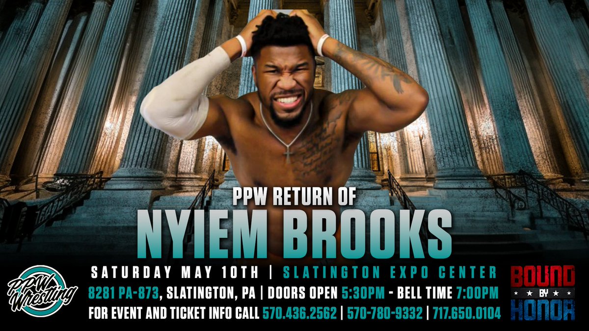 PPWProWrestling's tweet photo. Through the years, PPW's lifeblood has been the new, exciting talent that has stepped into our ring.

We're excited to announce that one such star, Nyiem "The Dream" Brooks will be back in action May 10th at Bound by Honor!

🎟️: https://t.co/OFKOLP80cJ
🎨: Lor Diaz https://t.co/Jaf11RHavI
