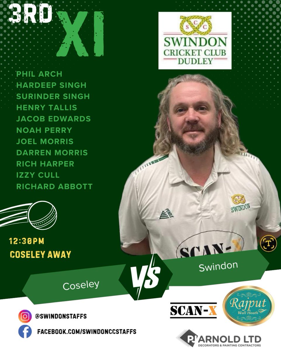 We're back! 🏏
First Xl away v Bloxwich 
Second Xl home v Brewood
Third Xl away v coseley 

Go well 💚💛🏏