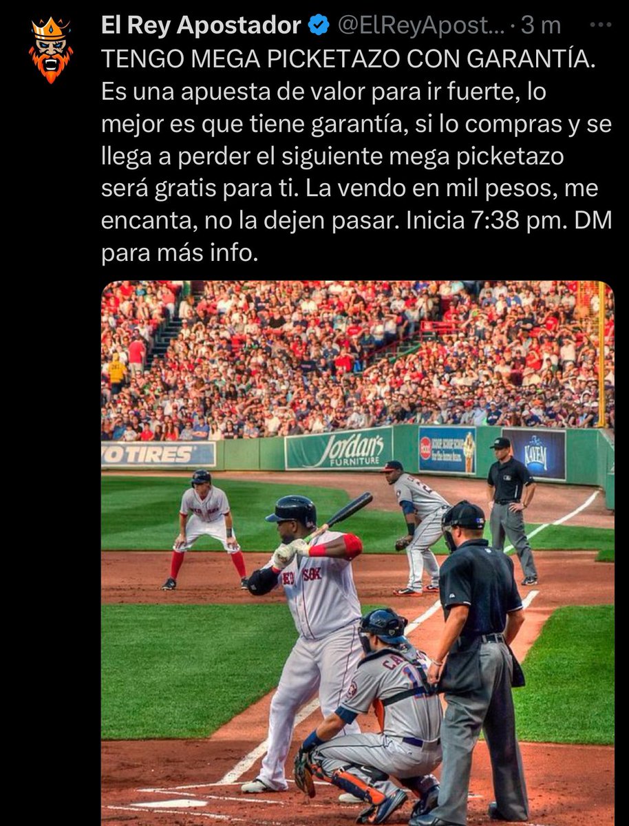 PickCristianRey's tweet photo. ¿Van a querer el MEGAPICKETAZO de EL REY APOSTADOR 🤴⚾️? 

Cuesta $1,000 MXN 💸 pero se los pienso regalar para que ustedes no gasten un solo peso 🫶🏻.

Les pido MÁXIMO APOYO ❤️💬🔄 solo eso y por aquí la tendrán. https://t.co/bbxNiEWVE4
