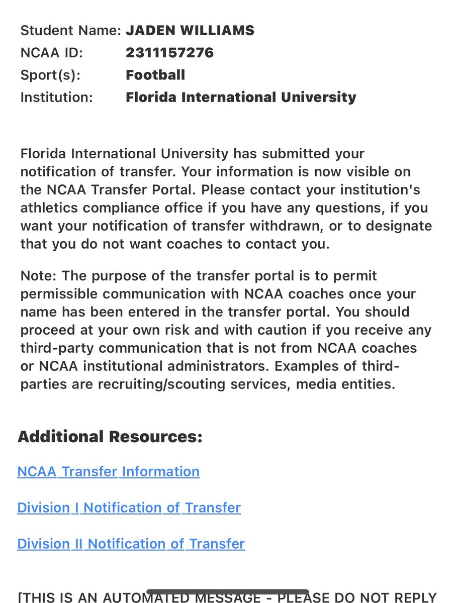 JadenLeeWilliam's tweet photo. Thank you FIU! I'm officially in the portal!🙏🏾 https://t.co/vjAwCjHJFz